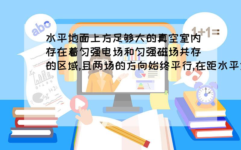 水平地面上方足够大的真空室内存在着匀强电场和匀强磁场共存的区域,且两场的方向始终平行,在距水平地面的某一高度处,有个带电