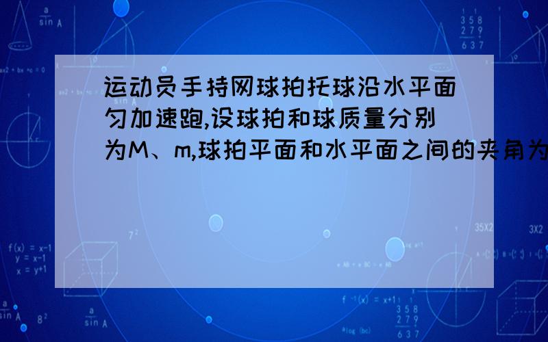 运动员手持网球拍托球沿水平面匀加速跑,设球拍和球质量分别为M、m,球拍平面和水平面之间的夹角为θ,球拍与球保持相对静止,