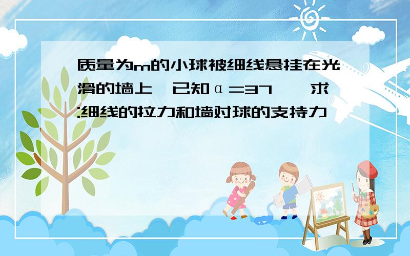 质量为m的小球被细线悬挂在光滑的墙上,已知α=37°,求:细线的拉力和墙对球的支持力