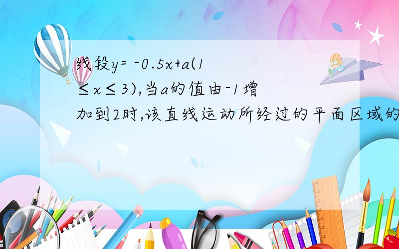 线段y= -0.5x+a(1≤x≤3),当a的值由-1增加到2时,该直线运动所经过的平面区域的面积为