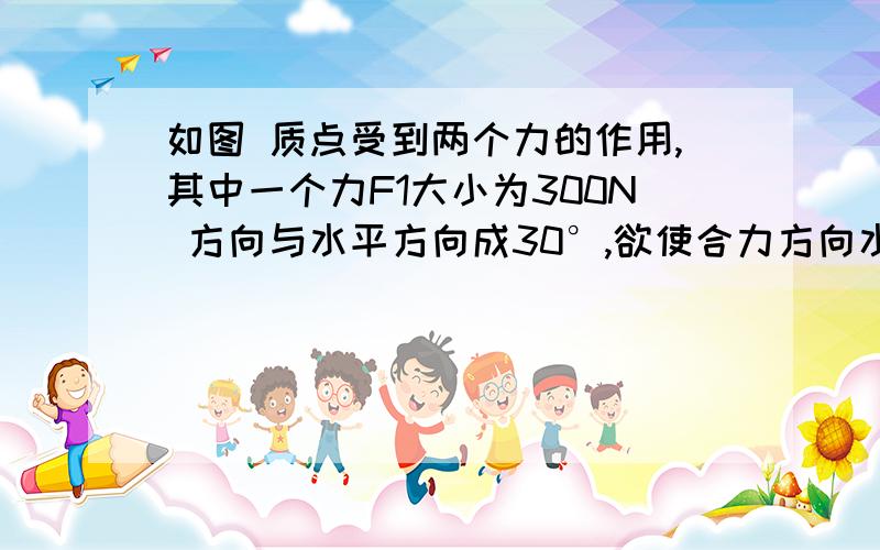 如图 质点受到两个力的作用,其中一个力F1大小为300N 方向与水平方向成30°,欲使合力方向水平向右,