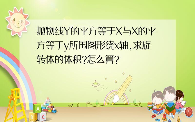 抛物线Y的平方等于X与X的平方等于y所围图形绕x轴,求旋转体的体积?怎么算?