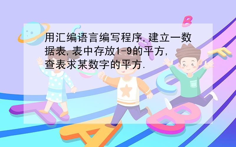 用汇编语言编写程序,建立一数据表,表中存放1-9的平方,查表求某数字的平方.