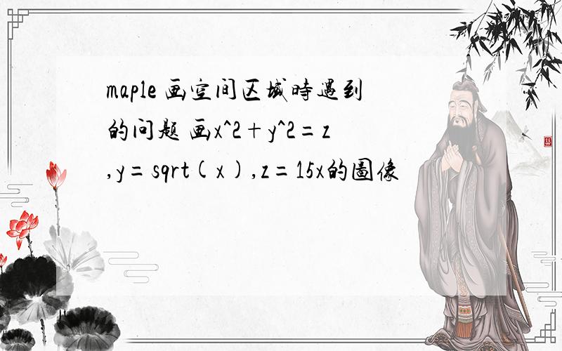 maple 画空间区域时遇到的问题 画x^2+y^2=z,y=sqrt(x),z=15x的图像