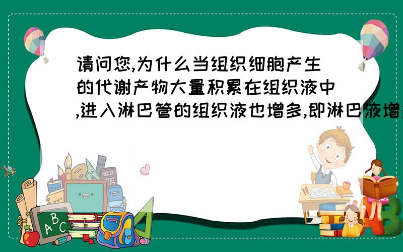 请问您,为什么当组织细胞产生的代谢产物大量积累在组织液中,进入淋巴管的组织液也增多,即淋巴液增多?