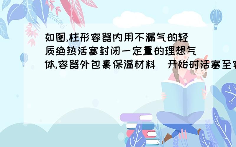 如图,柱形容器内用不漏气的轻质绝热活塞封闭一定量的理想气体,容器外包裹保温材料．开始时活塞至容器底部的高度为H1,容器内