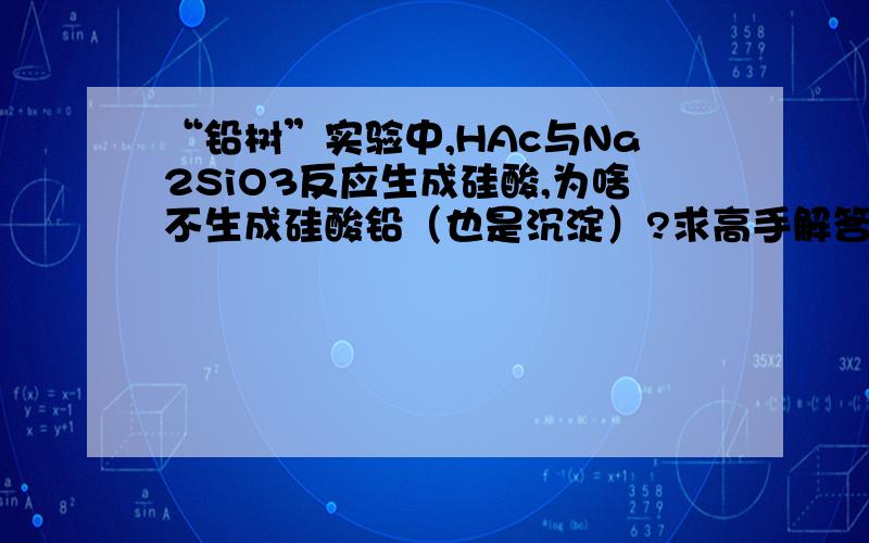 “铅树”实验中,HAc与Na2SiO3反应生成硅酸,为啥不生成硅酸铅（也是沉淀）?求高手解答!