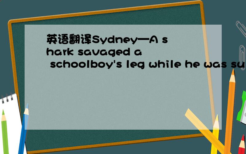 英语翻译Sydney—A shark savaged a schoolboy's leg while he was su