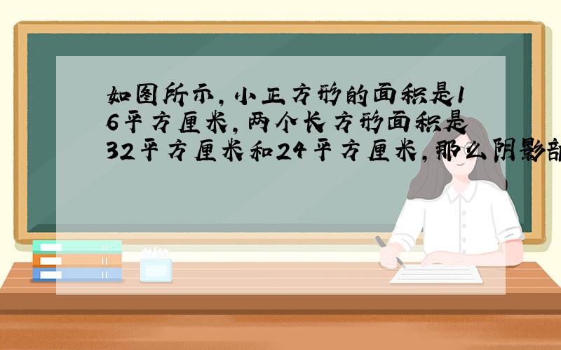 如图所示,小正方形的面积是16平方厘米,两个长方形面积是32平方厘米和24平方厘米,那么阴影部分的面积是多少平方厘米?周