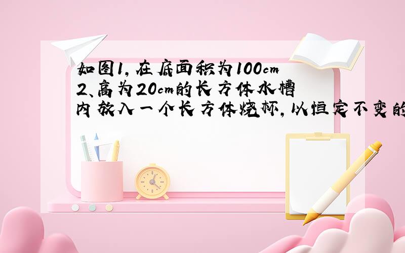 如图1，在底面积为100cm2、高为20cm的长方体水槽内放入一个长方体烧杯，以恒定不变的流量速度先向烧杯中注水，注满烧