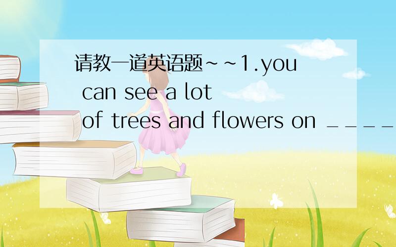 请教一道英语题~~1.you can see a lot of trees and flowers on ____sid