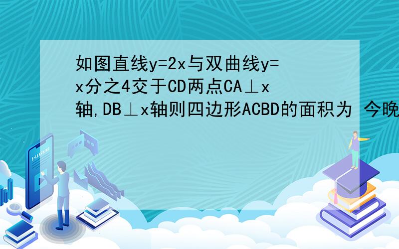 如图直线y=2x与双曲线y=x分之4交于CD两点CA⊥x轴,DB⊥x轴则四边形ACBD的面积为 今晚一定要弄出来