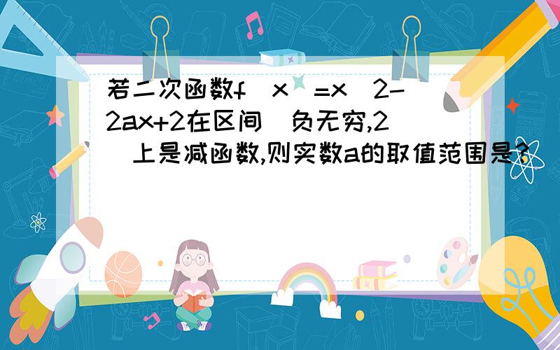 若二次函数f（x）=x^2-2ax+2在区间（负无穷,2）上是减函数,则实数a的取值范围是?