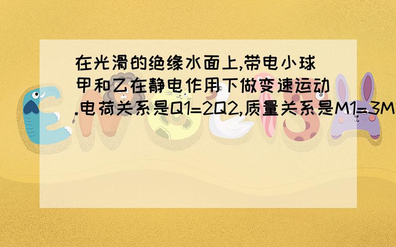 在光滑的绝缘水面上,带电小球甲和乙在静电作用下做变速运动.电荷关系是Q1=2Q2,质量关系是M1=3M2,则A1:A2