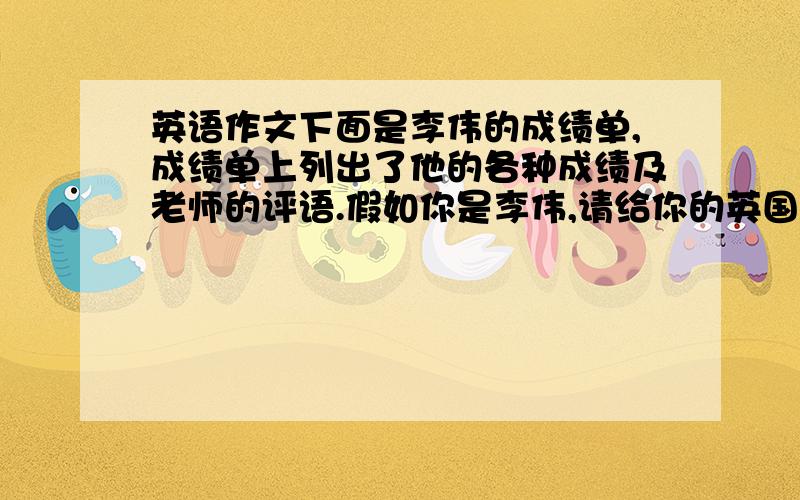 英语作文下面是李伟的成绩单,成绩单上列出了他的各种成绩及老师的评语.假如你是李伟,请给你的英国笔友泰德（ted）写一封信