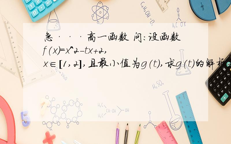 急···高一函数 问：设函数f(x)=x^2-tx+2,x∈[1,2],且最小值为g(t),求g(t)的解析式