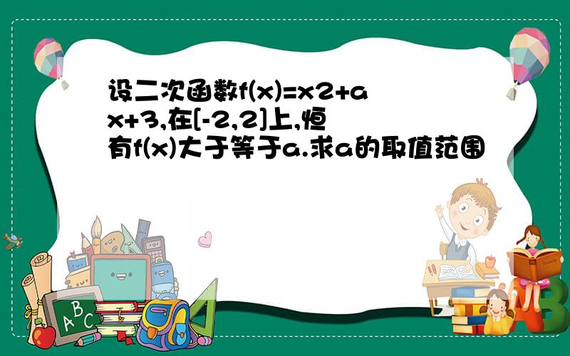 设二次函数f(x)=x2+ax+3,在[-2,2]上,恒有f(x)大于等于a.求a的取值范围