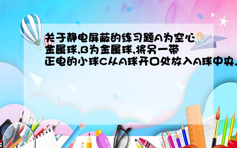 关于静电屏蔽的练习题A为空心金属球,B为金属球,将另一带正电的小球C从A球开口处放入A球中央,不接触A球,然后用手摸一下