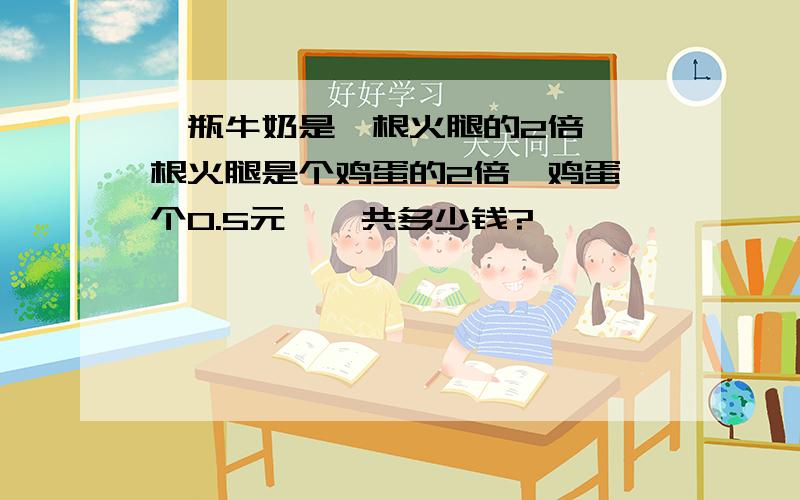 一瓶牛奶是一根火腿的2倍,一根火腿是个鸡蛋的2倍,鸡蛋一个0.5元,一共多少钱?