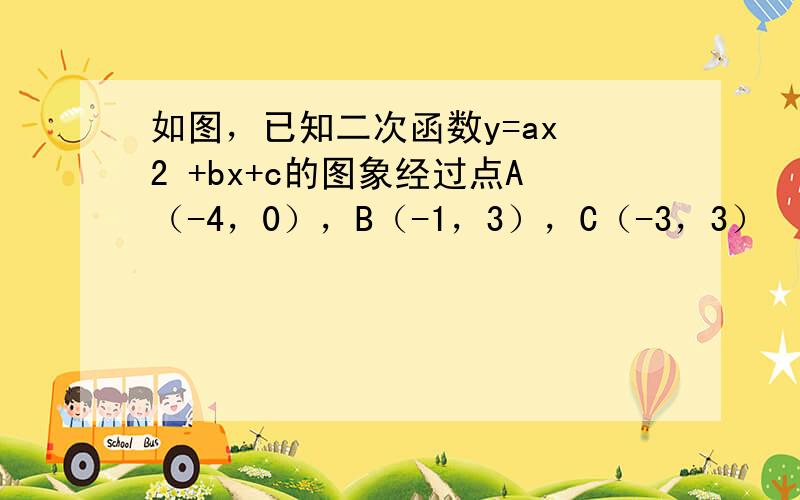 如图，已知二次函数y=ax 2 +bx+c的图象经过点A（-4，0），B（-1，3），C（-3，3）