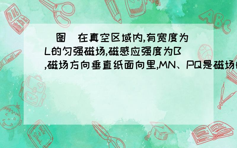 [图]在真空区域内,有宽度为L的匀强磁场,磁感应强度为B,磁场方向垂直纸面向里,MN、PQ是磁场的边界