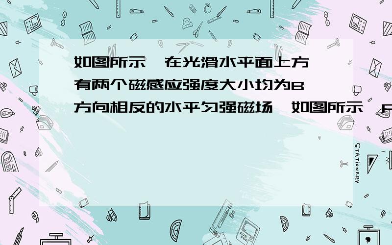 如图所示,在光滑水平面上方,有两个磁感应强度大小均为B、方向相反的水平匀强磁场,如图所示,PQ为两个磁场的边界,磁场范围