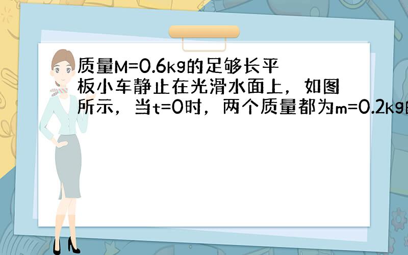 质量M=0.6kg的足够长平板小车静止在光滑水面上，如图所示，当t=0时，两个质量都为m=0.2kg的小物体A和B，分别