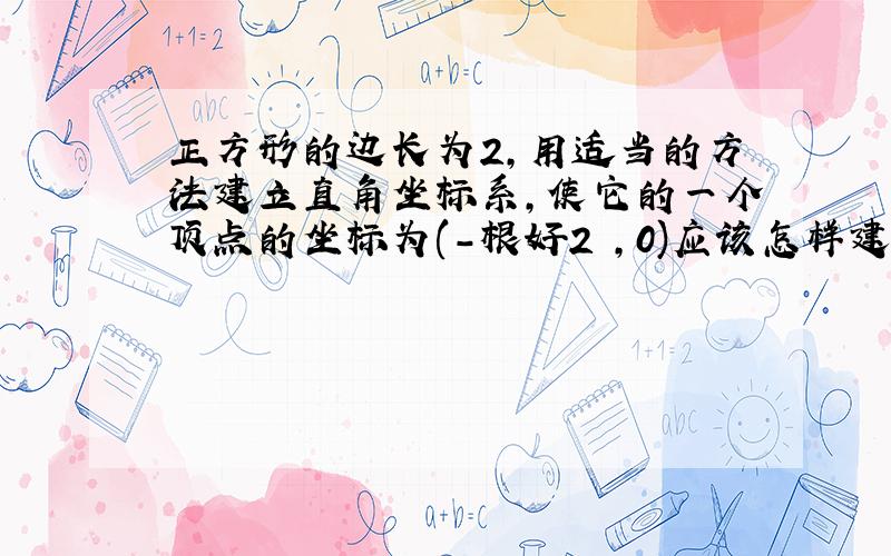 正方形的边长为2,用适当的方法建立直角坐标系,使它的一个顶点的坐标为(-根好2 ,0)应该怎样建立?并求出另外