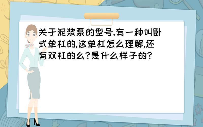 关于泥浆泵的型号,有一种叫卧式单杠的,这单杠怎么理解,还有双杠的么?是什么样子的?