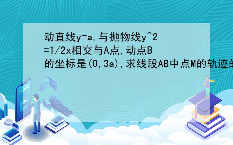 动直线y=a,与抛物线y^2=1/2x相交与A点,动点B的坐标是(0,3a),求线段AB中点M的轨迹的方程