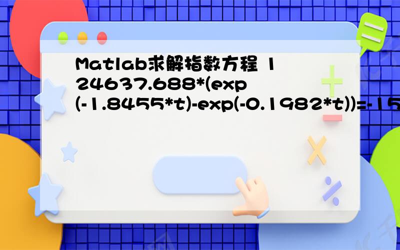 Matlab求解指数方程 124637.688*(exp(-1.8455*t)-exp(-0.1982*t))=-155