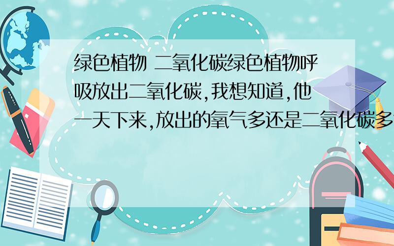 绿色植物 二氧化碳绿色植物呼吸放出二氧化碳,我想知道,他一天下来,放出的氧气多还是二氧化碳多?如果一样,我不是白养了?