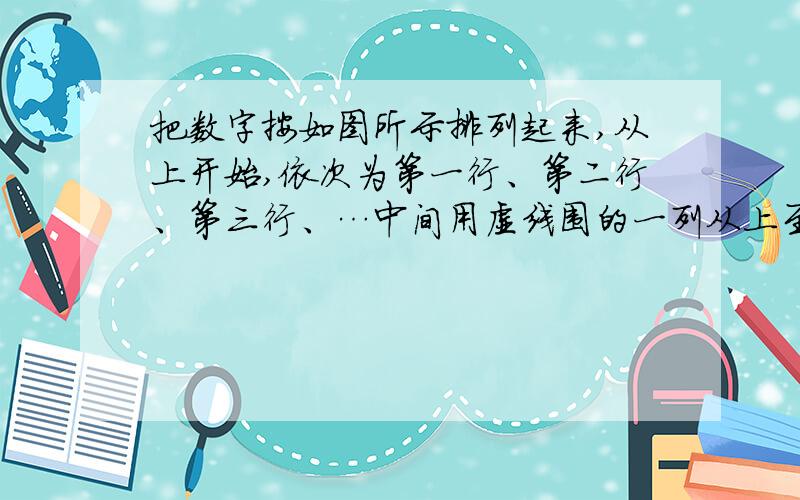 把数字按如图所示排列起来,从上开始,依次为第一行、第二行、第三行、…中间用虚线围的一列从上至下依次