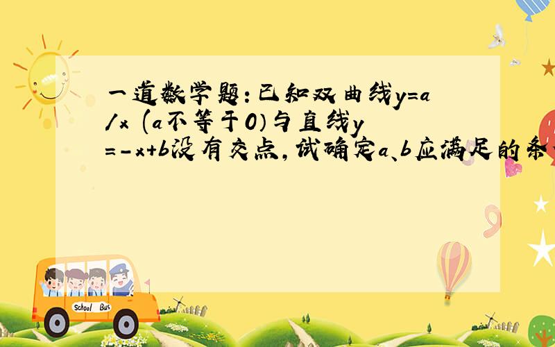 一道数学题：已知双曲线y=a/x (a不等于0）与直线y=-x+b没有交点,试确定a、b应满足的条件