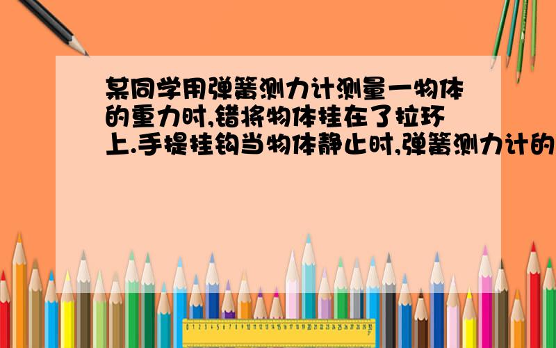 某同学用弹簧测力计测量一物体的重力时,错将物体挂在了拉环上.手提挂钩当物体静止时,弹簧测力计的示数