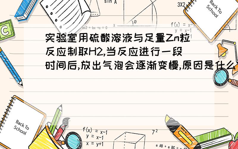 实验室用硫酸溶液与足量Zn粒反应制取H2,当反应进行一段时间后,放出气泡会逐渐变慢,原因是什么?