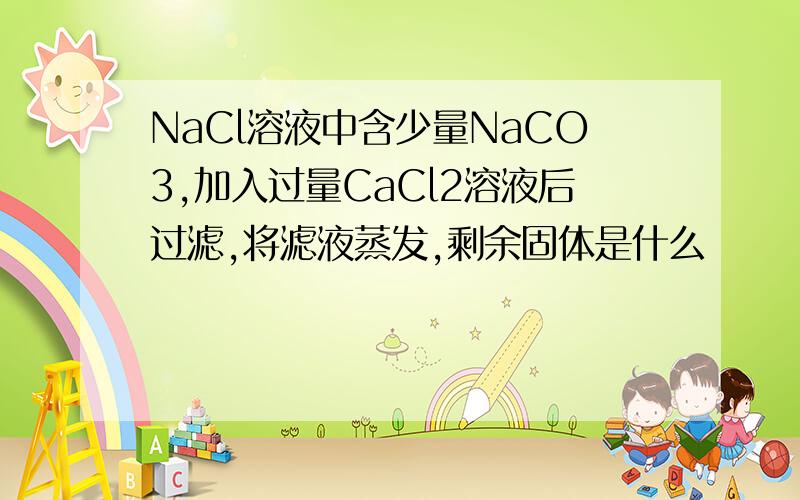 NaCl溶液中含少量NaCO3,加入过量CaCl2溶液后过滤,将滤液蒸发,剩余固体是什么