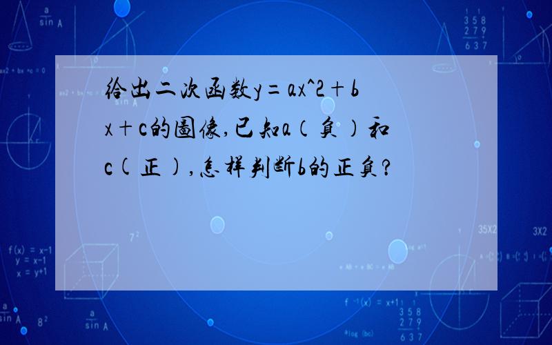 给出二次函数y=ax^2+bx+c的图像,已知a（负）和c(正),怎样判断b的正负?