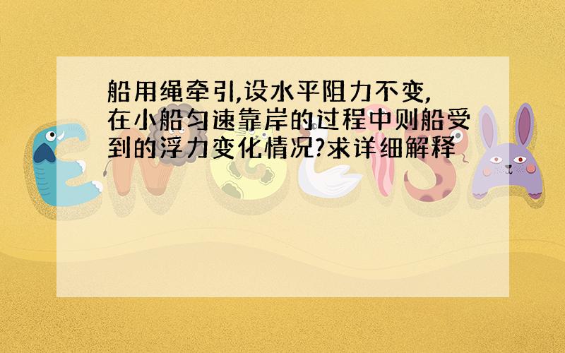 船用绳牵引,设水平阻力不变,在小船匀速靠岸的过程中则船受到的浮力变化情况?求详细解释