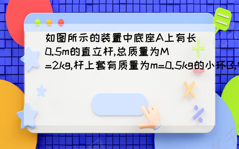 如图所示的装置中底座A上有长0.5m的直立杆,总质量为M=2kg,杆上套有质量为m=0.5kg的小环B,它与杆有摩...