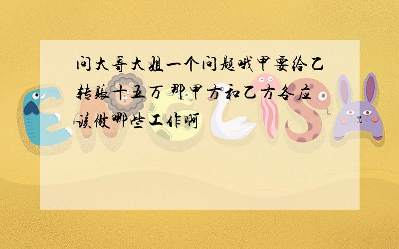 问大哥大姐一个问题哦甲要给乙转账十五万 那甲方和乙方各应该做哪些工作啊