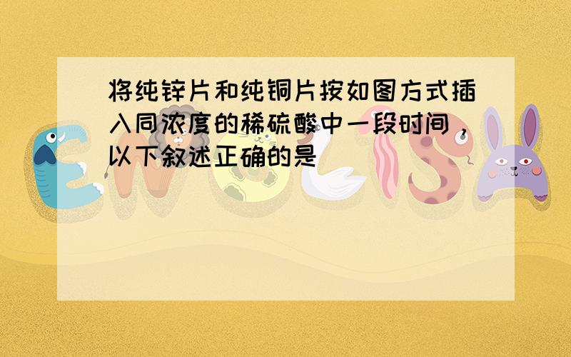 将纯锌片和纯铜片按如图方式插入同浓度的稀硫酸中一段时间，以下叙述正确的是（　　）