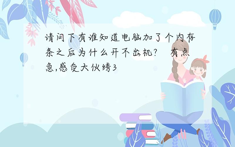 请问下有谁知道电脑加了个内存条之后为什么开不出机?　有点急,感受大伙绣3