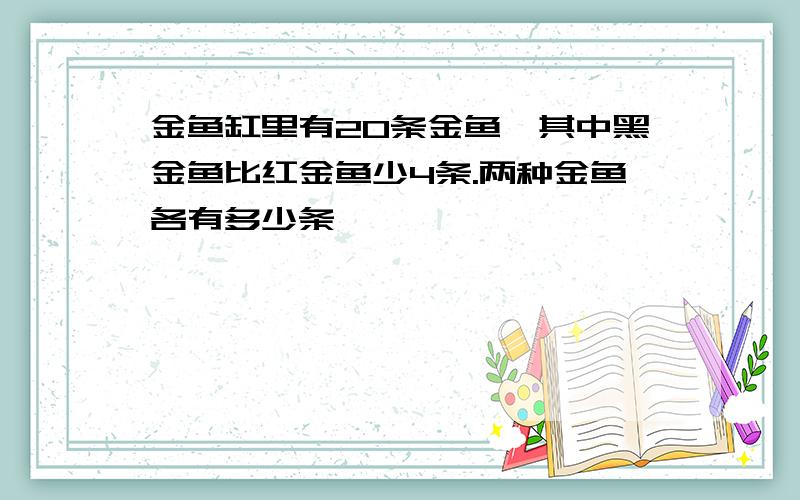 金鱼缸里有20条金鱼,其中黑金鱼比红金鱼少4条.两种金鱼各有多少条