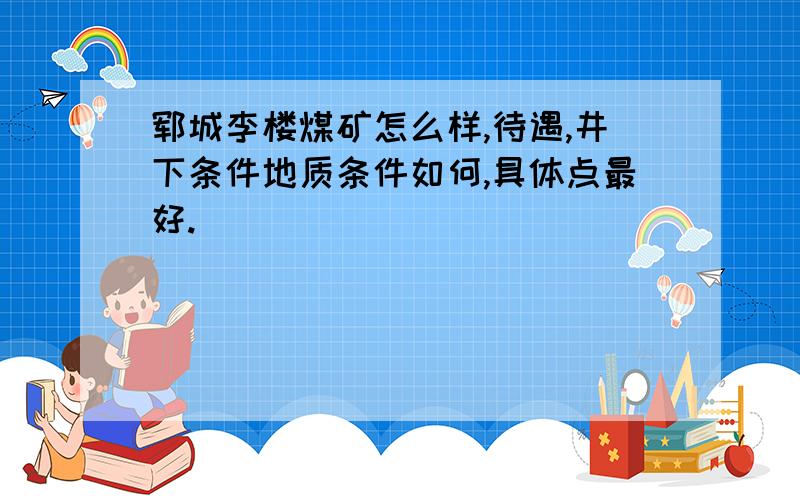 郓城李楼煤矿怎么样,待遇,井下条件地质条件如何,具体点最好.