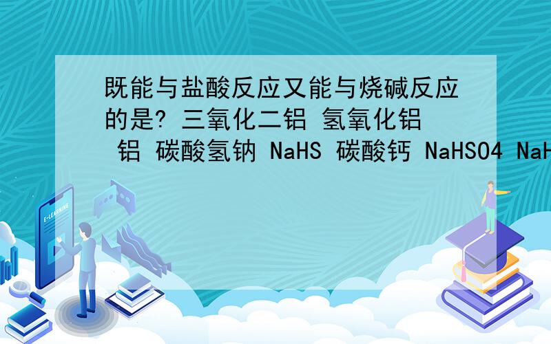 既能与盐酸反应又能与烧碱反应的是? 三氧化二铝 氢氧化铝 铝 碳酸氢钠 NaHS 碳酸钙 NaHSO4 NaHSO3