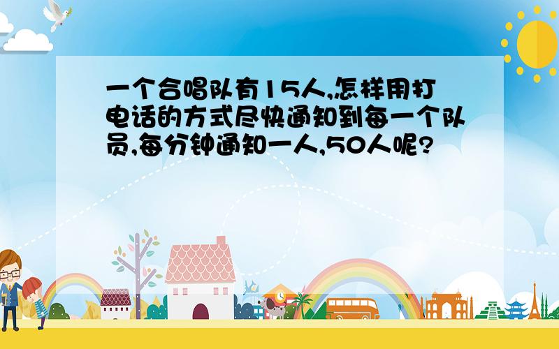 一个合唱队有15人,怎样用打电话的方式尽快通知到每一个队员,每分钟通知一人,50人呢?