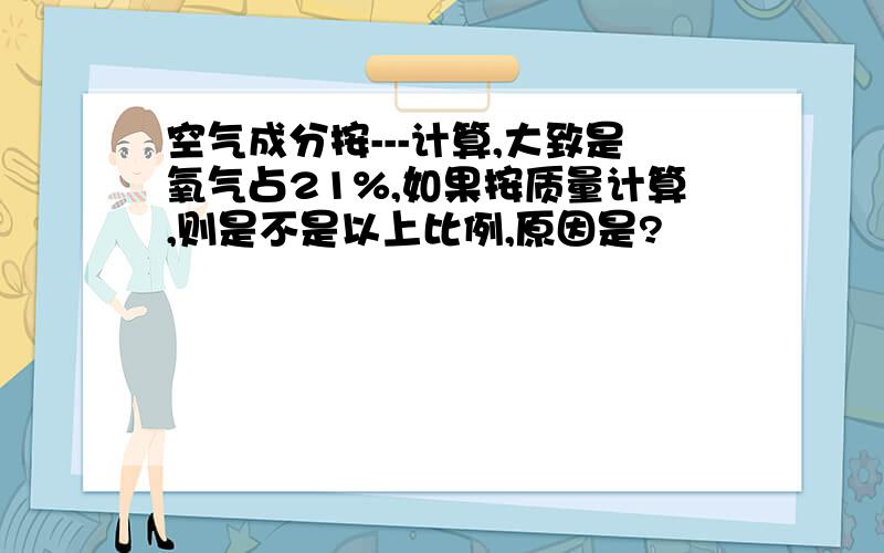 空气成分按---计算,大致是氧气占21%,如果按质量计算,则是不是以上比例,原因是?