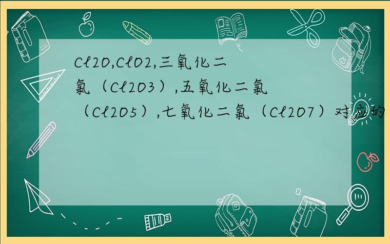 Cl2O,ClO2,三氧化二氯（Cl2O3）,五氧化二氯（Cl2O5）,七氧化二氯（Cl2O7）对应的水化物（酸）分别是