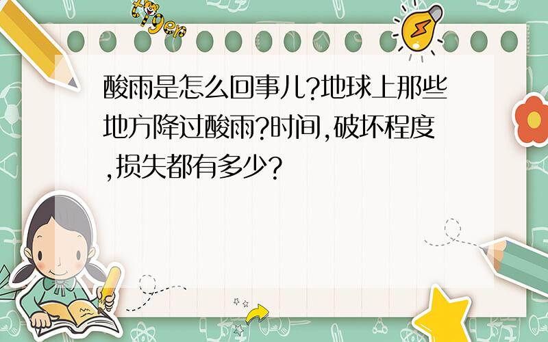 酸雨是怎么回事儿?地球上那些地方降过酸雨?时间,破坏程度,损失都有多少?